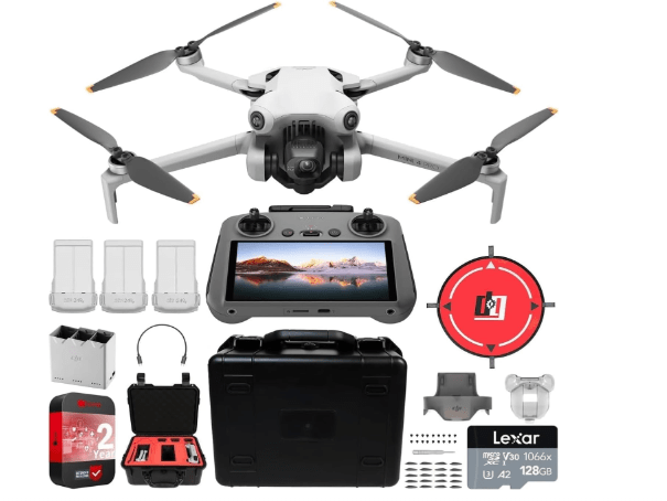 DJI Mini 4 Pro Folding Drone with RC 2 Remote (With Screen) Fly More Combo, 4K HDR Video Camera, Under 249g, 3 Batteries Bundle with Deco Gear Custom Hard Case & Accessories