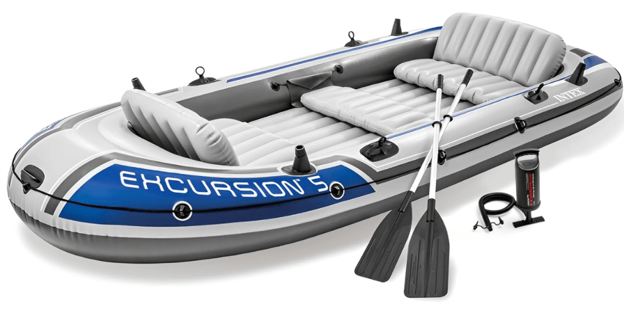 INTEX Excursion Inflatable Boat Series: Includes Deluxe 54in Boat Oars and High-Output Pump – SuperTough PVC – Adjustable Seats with Backrest – Fishing Rod Holders – Welded Oar Locks