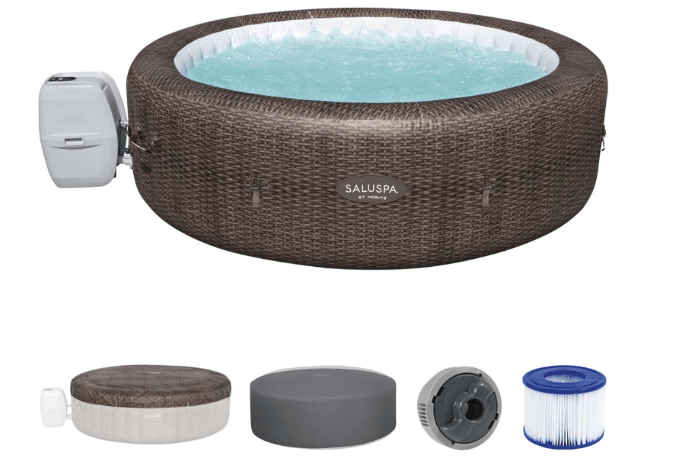 Bestway SaluSpa St Moritz AirJet 5 to 7 Person Inflatable Hot Tub Round Portable Outdoor Spa with 180 AirJets and EnergySense Energy Saving Cover