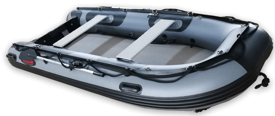 Seamax Recreational 10.8 Feet Inflatable Boat with High Pressure Airmat Floor Easy to Roll up, Max 4 Passengers and 15HP Rated-Dark Grey