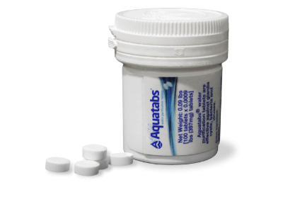 Aquatabs 397mg Water Purification Tablets (100 Pack). Water Filtration System for, Camping, Boating, Emergencies, Survival, RVs, and Marine-Use. Easy to Use Treatment and Disinfection.