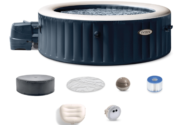 INTEX 28431EP PureSpa Plus Bubble Massage Spa Set: Includes Energy Efficient Spa Cover –2 Headrests – LED Light – 6 Person Capacity – 85" x 28"
