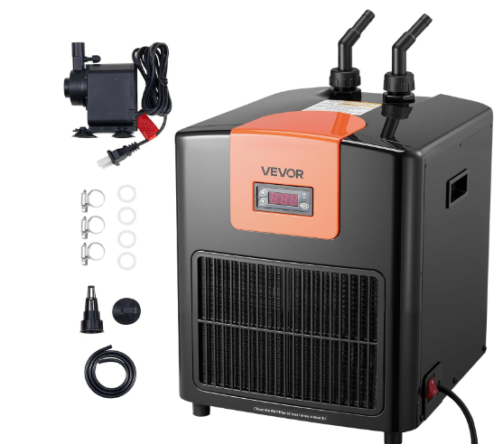 VEVOR Aquarium Chiller 110 Gallon, 1/3 HP Water Chiller for Hydroponics, Fast Cooling for Fish Tank,Axolotl,Coral Reef,Quiet Refrigeration Compressor, Titanium Evaporator,Complete Fittings