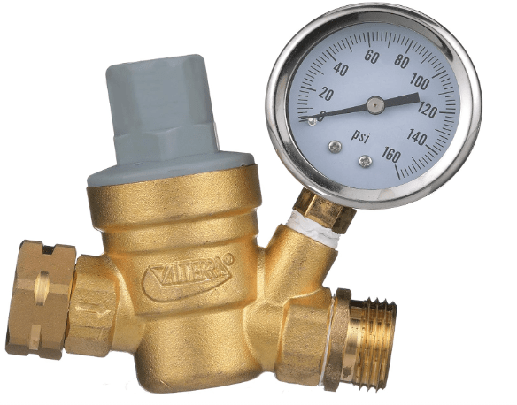 Valterra RV Water Regulator, Lead-Free Brass Adjustable Water Regulator with Pressure Gauge for Camper, Trailer, RV Plumbing System