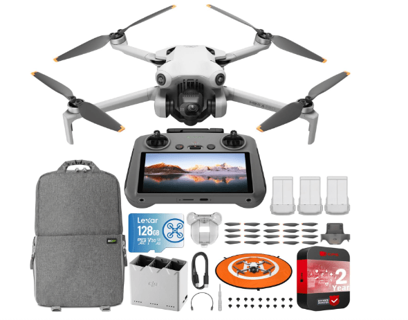 DJI Mini 4 Pro Folding Drone with RC 2 Remote (With Screen) Fly More Combo, 4K HDR Video Camera for Adults, Under 249g,Omnidirectional Sensing, 3 Plus Batteries Bundle with Deco Gear Accessories