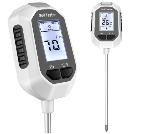 4-in-1 Soil Moisture Meter Digital Plant Temperature/Soil Moisture/PH Meter/Sunlight Intensity Backlight LCD Display Soil Test Meter for Gardening, Farming and Outdoor Plants