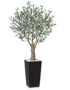 Artificial Olive Tree, 6FT UV Resistant Faux Tree with Brown Taper Planter, Lifelike Tall Artificial Floor Plants for Indoor & Outdoor, Fake Plants for Home Courtyard Decor