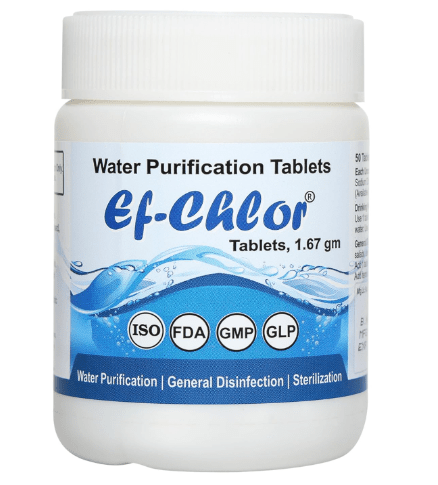 Ef-Chlor Overhead & Underground Water Tank Purification Tablets/Pills 1.67gm Jar of 50 Tablets Having 3 Years Shelf Life 1 Tablet Purifies 132 Gallons Water
