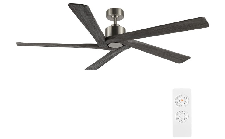 WINGBO 54 Inch DC Ceiling Fan without Lights, 5 Reversible Carved Solid Wood Blades, 6-Speed Noiseless DC Motor