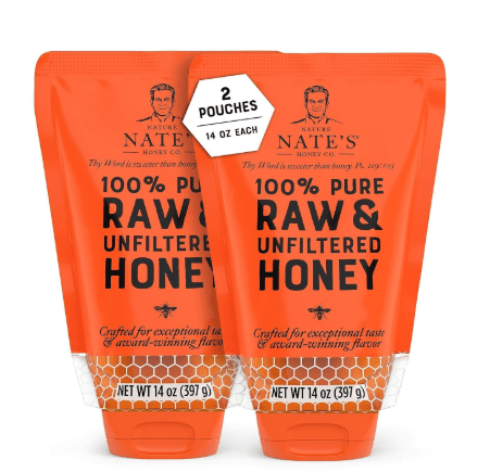 Nature Nate's 100% Guarantee Pure Raw & Unfiltered Honey, No-Drip Sustainable Squeeze Pouch, 14 Oz