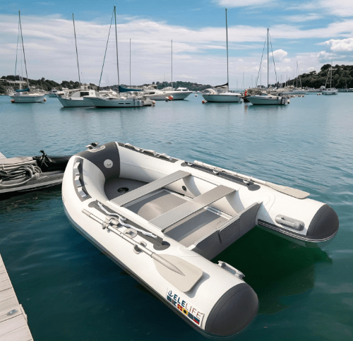 12FT Inflatable Boat, 4-5Person Portable raft, Aluminum seat Board and Floor, 4 Independent air Tubes,18 inch Large Float,High maneuverability and Rounded Tail Design(Cylindrical Tail).