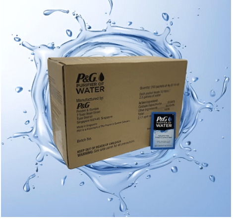P&G Purifier of Water Portable Water Purifier Packets (Box of 240 Packets). Emergency Water Filter Purification Powder Packs for Camping, Hiking, Backpacking, Hunting, and Traveling.