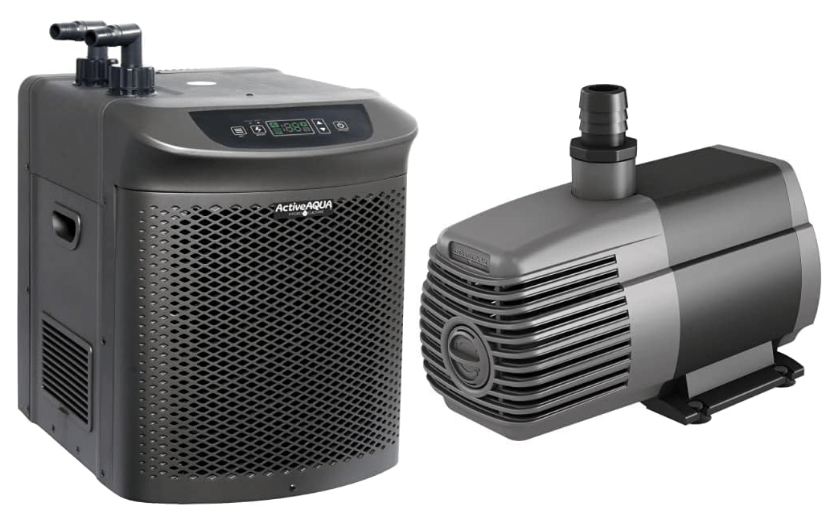 Active Aqua AACH50HP Hydroponic Water Cooling System, 1/2 HP, 4,020 BTU & Hydrofarm AAPW1000 92-Watt 1000 GPH Indoor/Outdoor Hydroponic Aquarium Pond 6ft Power Cord 1000-GPH, Black