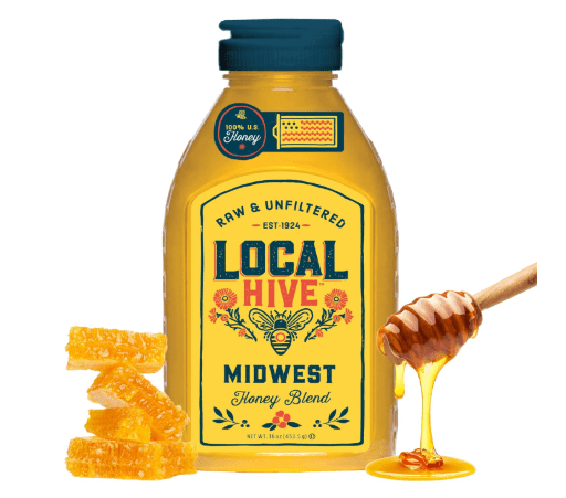 Local Hive Midwest Raw Unfiltered Honey – 16 oz, 100% Pure US Honey, Sourced from American Bees and Beekeepers - Natural Sweetener, Ideal for Tea, Baking, and Cooking