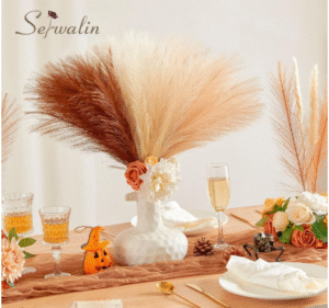 Serwalin 60pcs Orange Pampas Grass Decor, 17.7Inch Fall Artificial Pampas Grass, Faux Pampas Flower Arrangement for Home Decor Wedding Party Centerpieces Decoration Vase Filler