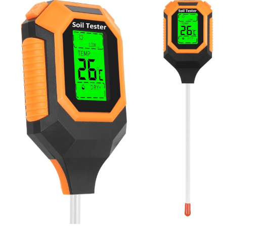4-in-1 Soil Moisture Meter Digital PH Meter/Soil Moisture/Plant Temperature/Sunlight Intensity, Backlight LCD Display, Soil Test Meter for Garden, Lawn, Plant Care, Farm and Indoor Outdoor Plants