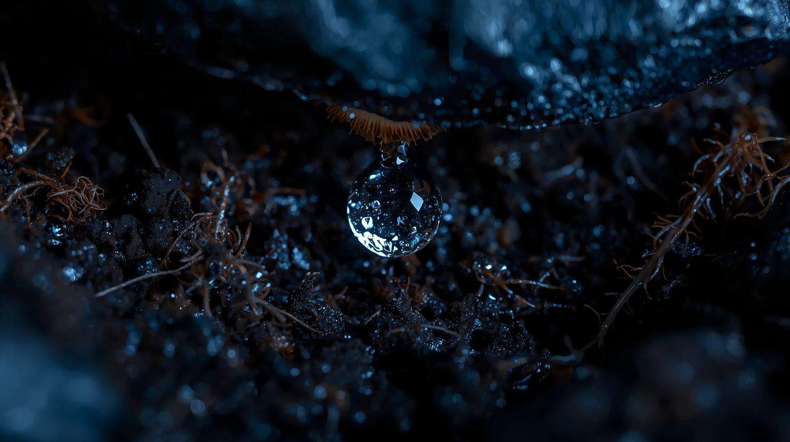 Nighttime condensation under stone mulch forming dew that drips into soil – organic farming water savings