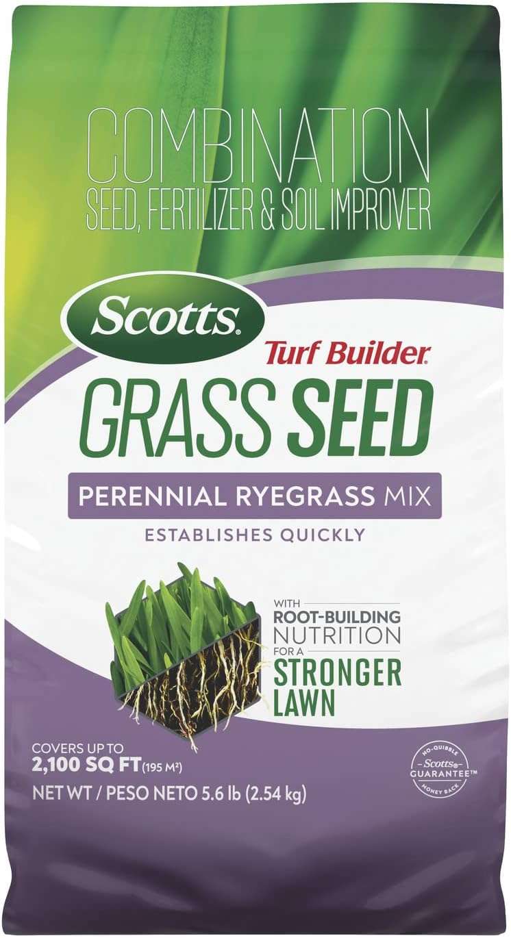 Scotts Turf Builder Grass Seed Perennial Ryegrass Mix with Fertilizer and Soil Improver, Establishes Quickly, 5.6 lbs.