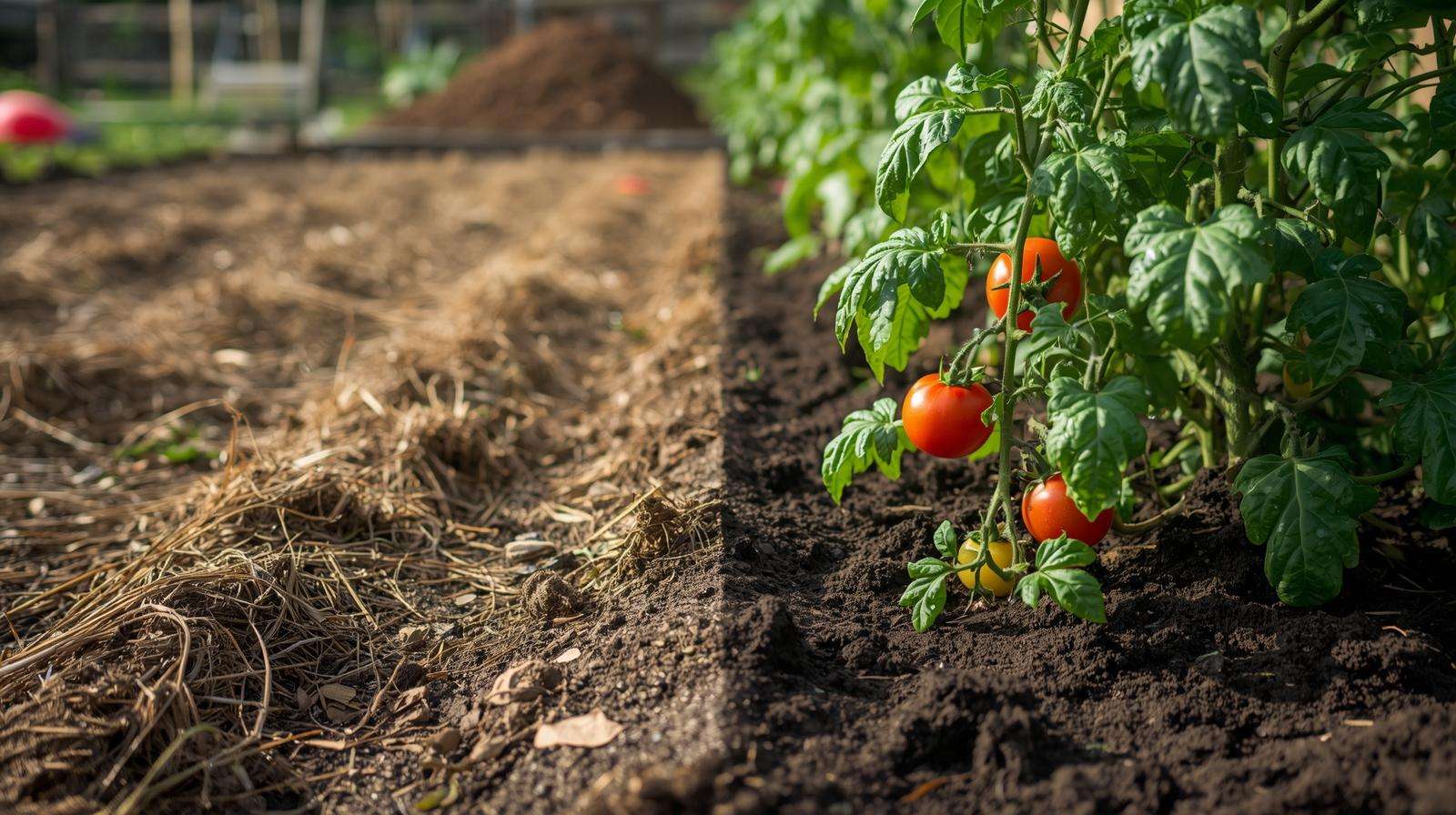 Mulched vs unmulched organic tomato yields comparison highlighting moisture retention and crop productivity.