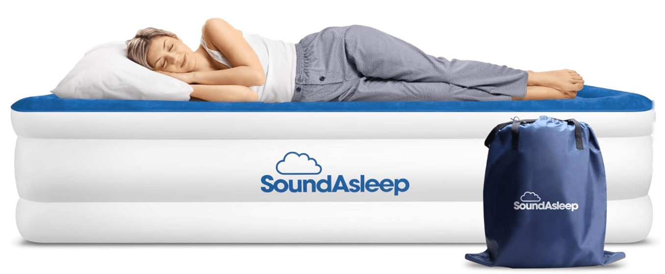 SoundAsleep Products Dream Series Luxury Air Mattress, ComfortCoil Technology, Built-in High Capacity Pump for Home, Camping- Double Height, Adjustable, Inflatable Blow Up, Portable (Twin Size) 