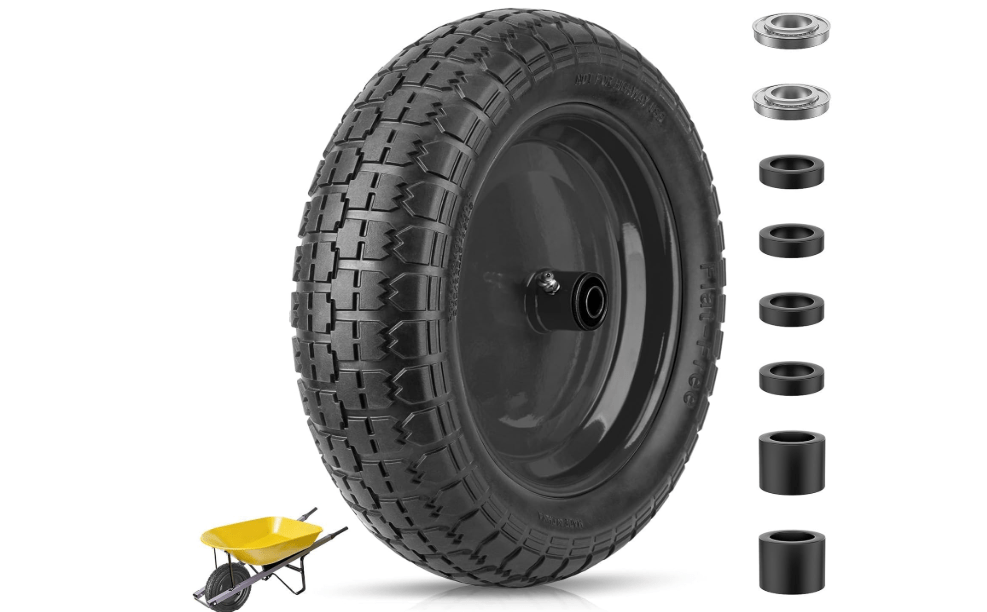 TICONN 4.80/4.00-8 Tire, 14.5" Flat Free Wheelbarrow Tire and Wheel, Solid Replacement Tires with 3" Centered Hub, 5/8" 3/4" Bearings, Universal Fit 4.80/4.00-8, 3.50/3.00-8, 4.00-6 (Black)