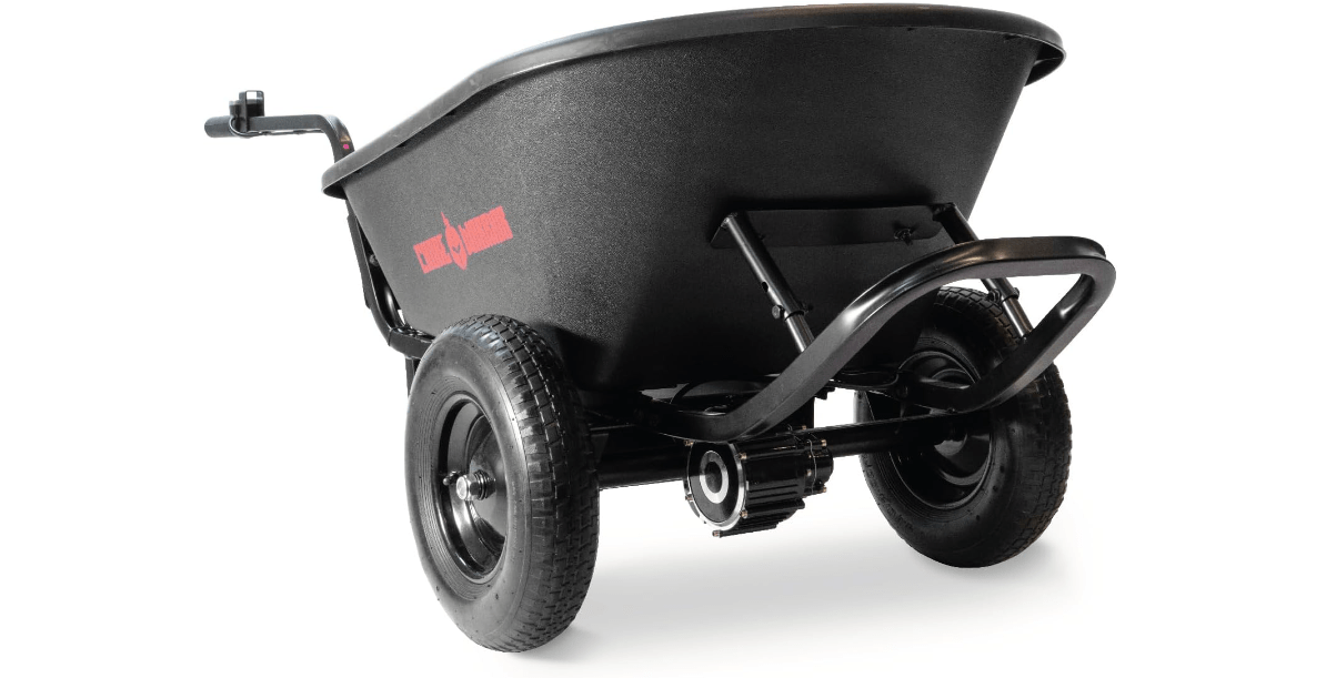 Electric Powered Wheelbarrow 350 LBS Capacity and 6 Cu FT Poly Tray 8 Hour Battery Life 