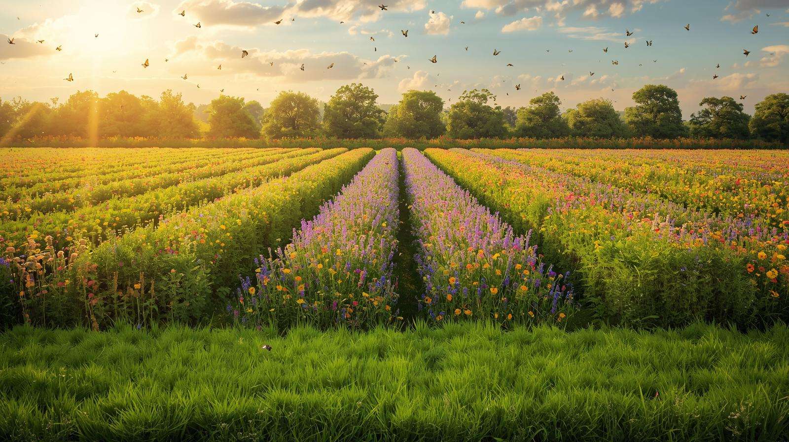 Field with clover and rye cover crops alongside a stream for soil enrichment and erosion control