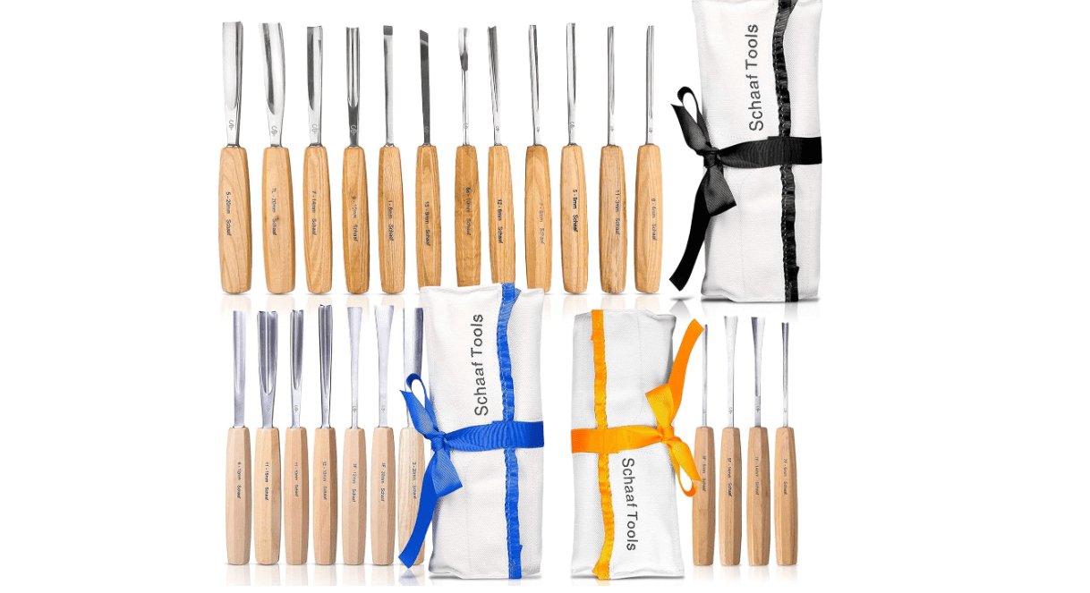 Schaaf Wood Carving Tools Complete Collection | The 12 Piece Foundation Set, 7 Piece Expansion Set, and 4 Piece Detail Set | 23 gouge Profiles Total 