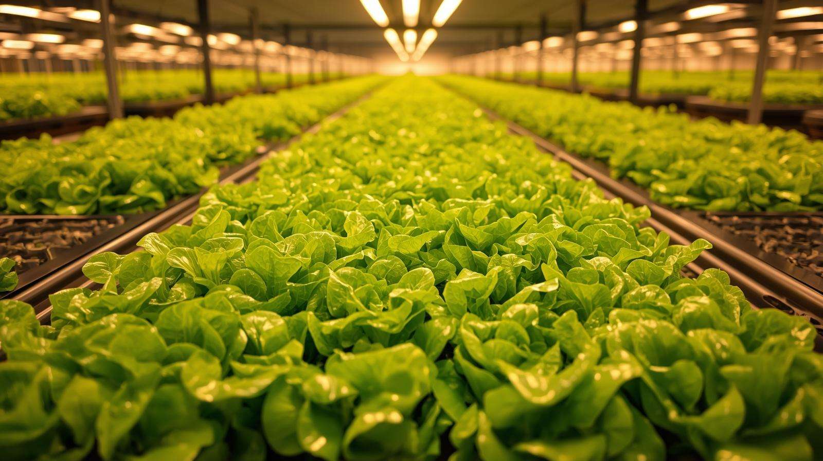 Vertical farm with buttercrunch lettuce under full-spectrum LED lights