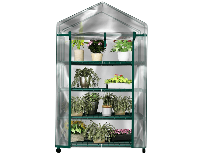 4 Tier Mini Greenhouse - Portable Greenhouse with Locking Wheels and PVC Cover for Indoor or Outdoor - 27 x 19 x 63-Inch Green House by Home-Complete 
