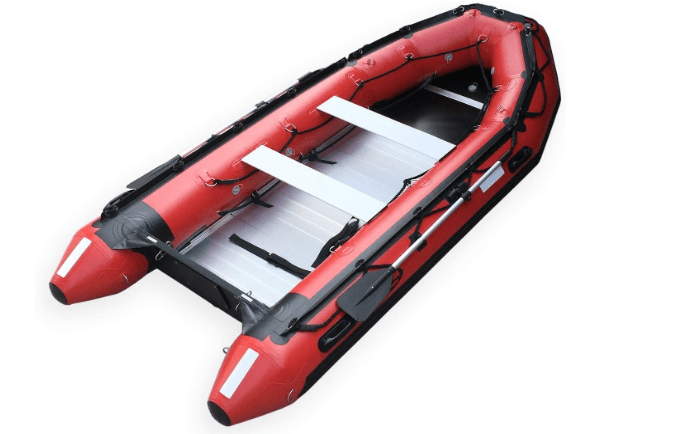 Seamax Ocean380T Commercial Grade PVC Inflatable Boat, 12.5ft. x 5.7ft, 5 Pontoon Chambers, Aluminum Floor, V Bottom, Max Support 25HP Motor, Coast Guard Standard Reflective Tapes, Multi-Purpose