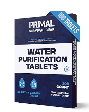 Water Purifier Tablets –Water Purification Tablets for Emergency Water - Hiking, Camping, Survival, Emergency – Drinking Water Filtration System Survival Tabs - Purificador De Agua - 100 Tablets - 4G