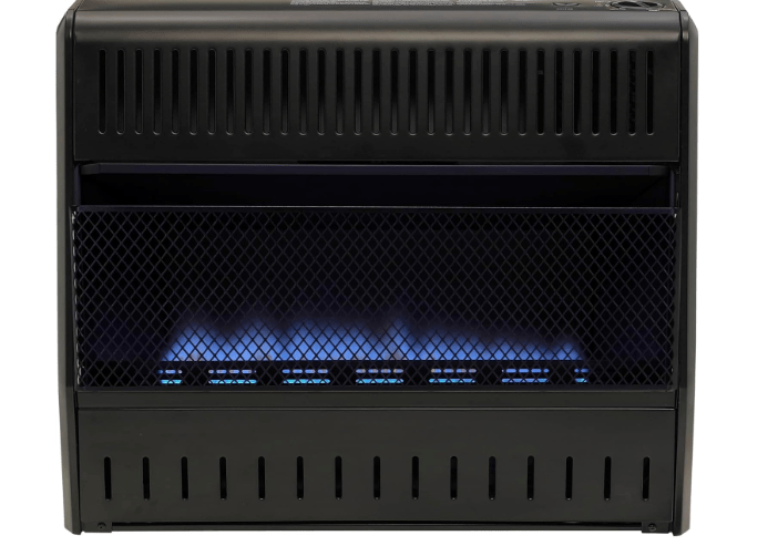 ProCom MNSD300TGA Ventless Propane Gas Blue Flame Space Heater with Thermostat Control for Living Room, Bedroom, Home Office, 30000 BTU, Heats Up to 1000 Sq. Ft., Includes Wall Mount, Black