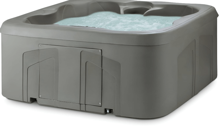 LifeSmart 4-Person Hot Tub with 13 High-Powered Jets & LED Lighting, Square, Taupe - Outdoor Spa w/ 4 Bucket Seats, Pump & Cover, 205-Gallon Water Capacity