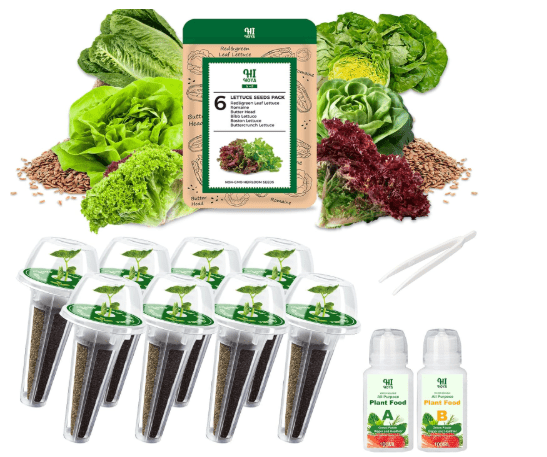 Lettuce Seed Pod Kit Included Romaine, Bibb Lettuce, Boston Lettuce, Red&Green Leaf, Grow Anything Seed Starter Pod Kit for Hydroponics Growing System with Plant Food and Accessories (8-Pod)