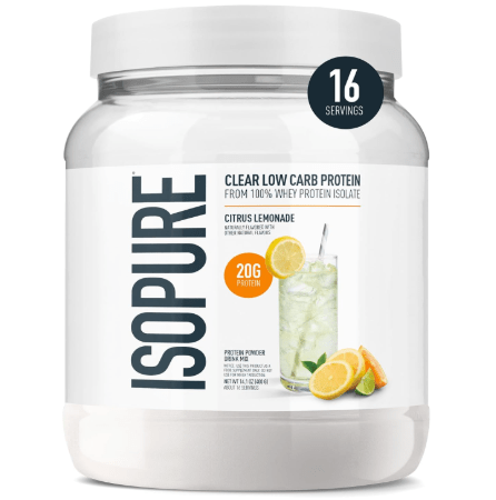 Isopure Clear Whey Isolate Protein Powder, Lactose Free, Gluten Free, Naturally Flavored, Citrus Lemonade, 20g Protein Per Serving, 14.1 Oz, 16 Servings (Packaging May Vary)