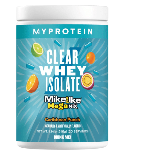Myprotein Clear Whey Isolate Protein Powder, 1.1 Lb (20 Servings) Fruity Mike and IKE Caribbean Punch Drink Mix, 20g Protein per Serving, Daily Drink for Superior Performance