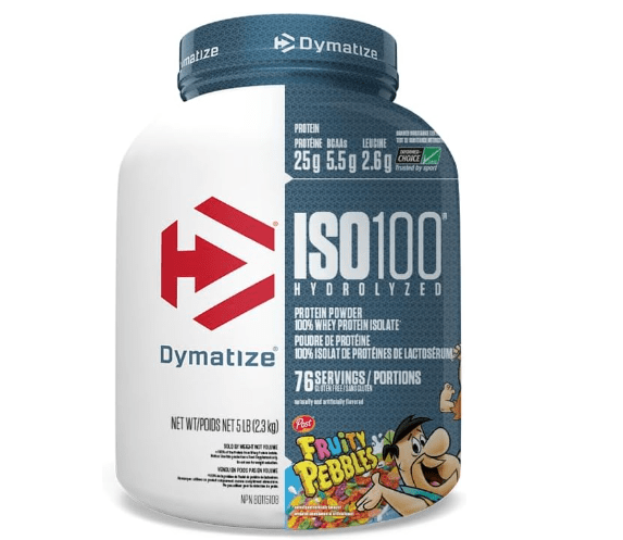 Dymatize ISO100 Hydrolyzed Fruity Pebbles Protein Powder Bundle, 25g Protein, 5.5g BCAAs, 5 Pound + 20 Servings