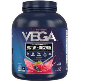 Vega Sport Vegan Protein Powder + Recovery - 30g Plant Based Protein per Serving, Berry, 45 Servings, 5g BCAAs, Probiotics, NSF Certified, For Shakes & Smoothies, 4.2lbs (Packaging May Vary)