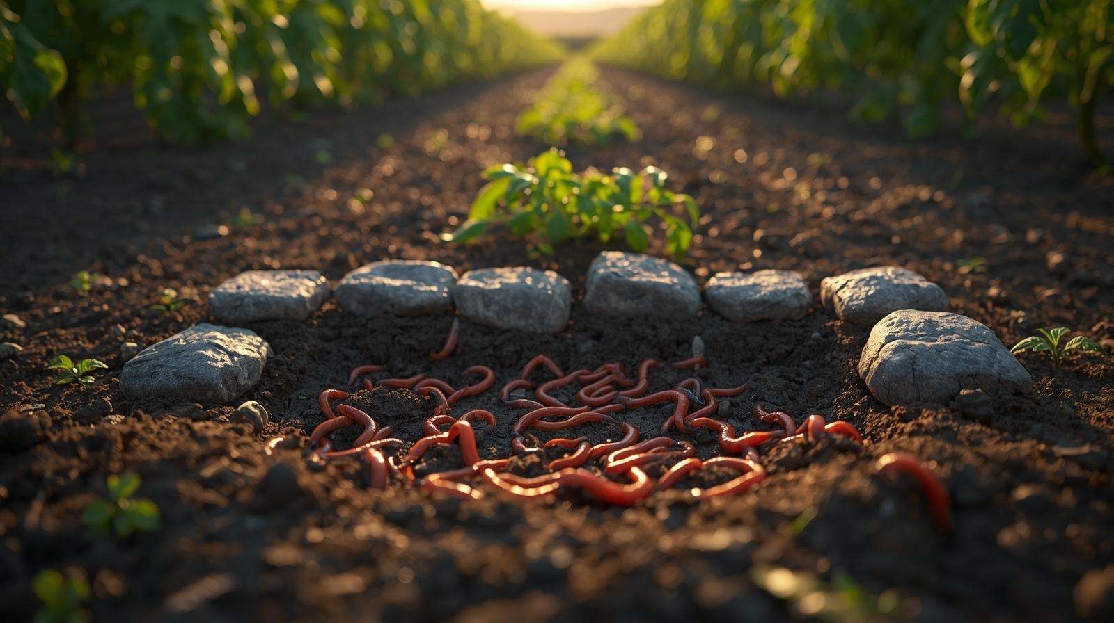 Earthworm activity under stone mulch in organic tomato field – soil biology improvement