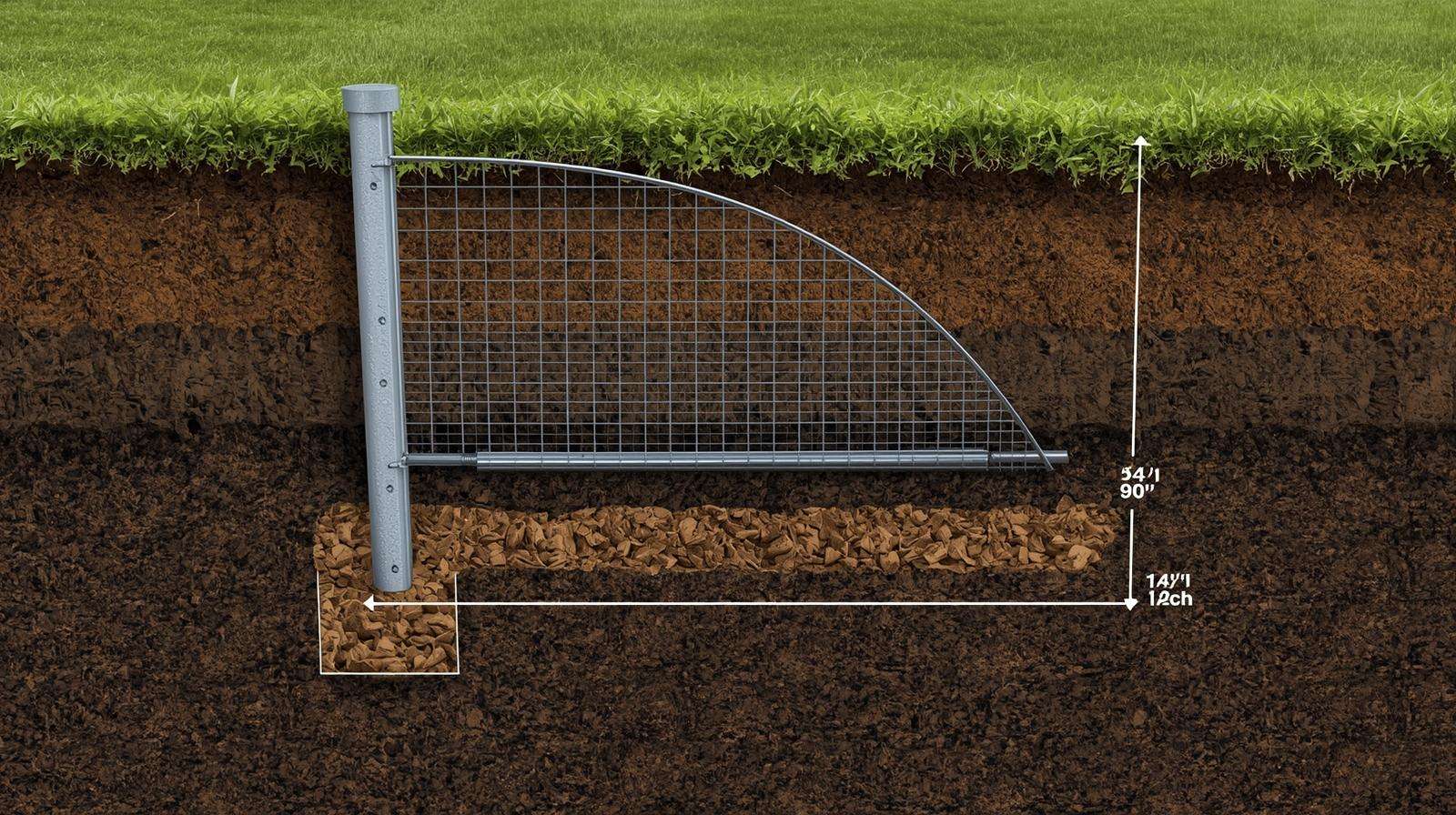 Buried L-footer fence cross-section for armadillo exclusion