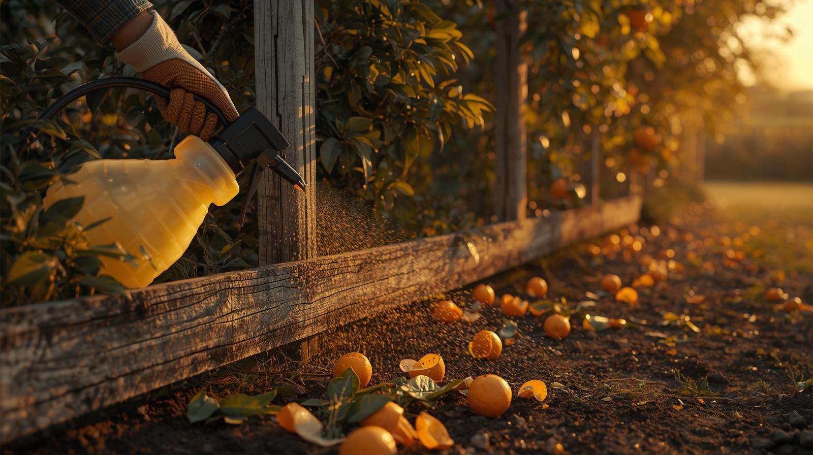 Applying citrus essential oil spray to repel skunks naturally