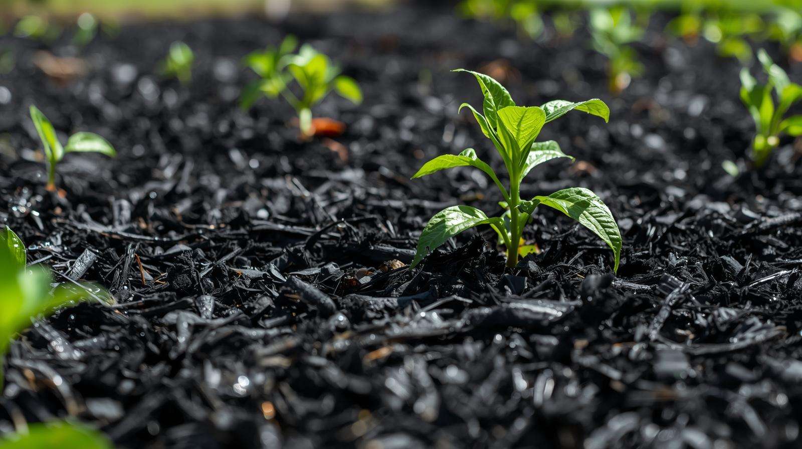 Rubber mulch application in organic pepper beds for superior weed suppression and heat retention in yields.