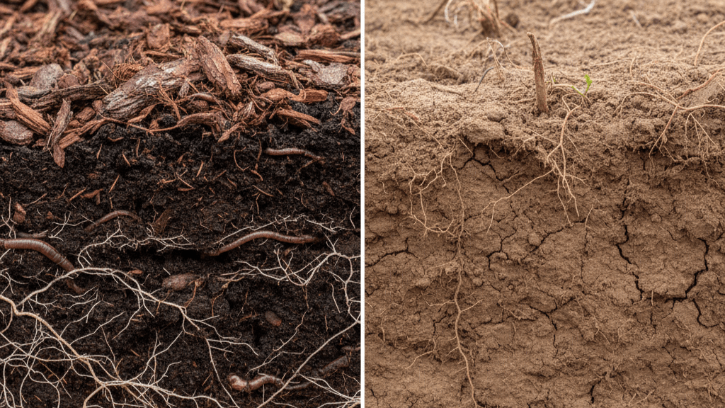 Cross-section of soil health benefits from hemlock mulch in sustainable organic gardens. Image 4