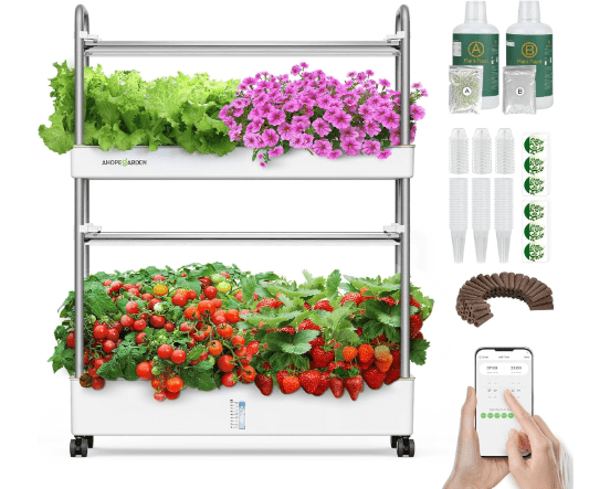 Ahopegarden Indoor Garden Hydroponics Growing System Kit: 60 Pods Vertical Garden with LED Grow Light - Plant Germination Kit Aeroponic Veggie Flower Fruit Growth with Smart Socket & Pump System