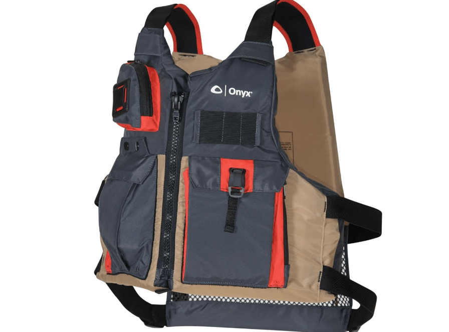 Onyx Kayak Fishing Life Jacket – U.S. Coast Guard Approved PFD with Multiple Pockets, High-Back Design & Adjustable Straps for Paddle Sports & Fishing