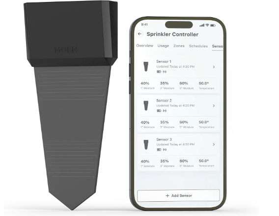 Moen Smart Wireless Soil Sensor, Automatic Moisture Meter Measurement for Lawn, Plant Water Meter for Exterior Enclosures, WISNS002G1USA,Black