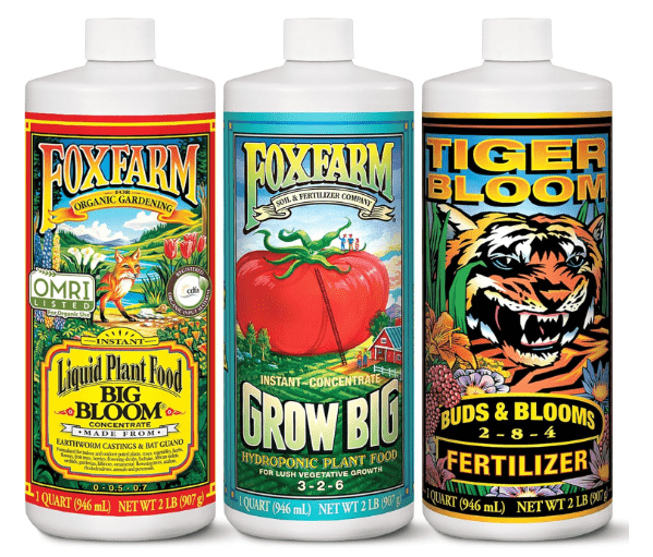 FoxFarm Liquid Nutrient Trio Hydro Formula: Big Bloom, Grow Big Hydro & Tiger Bloom - for Hydroponic Gardening, Green Growth, Buds & Late-Season Flowers, (3-32 oz Bottles)
