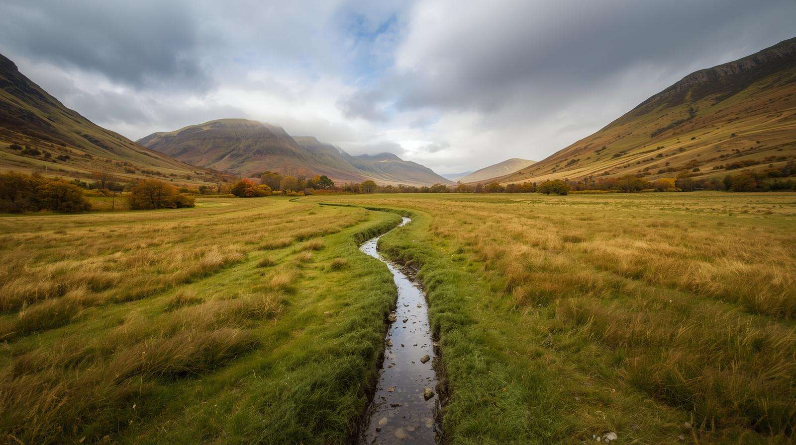 Well-drained Highland field with drainage ditch for midge prevention.