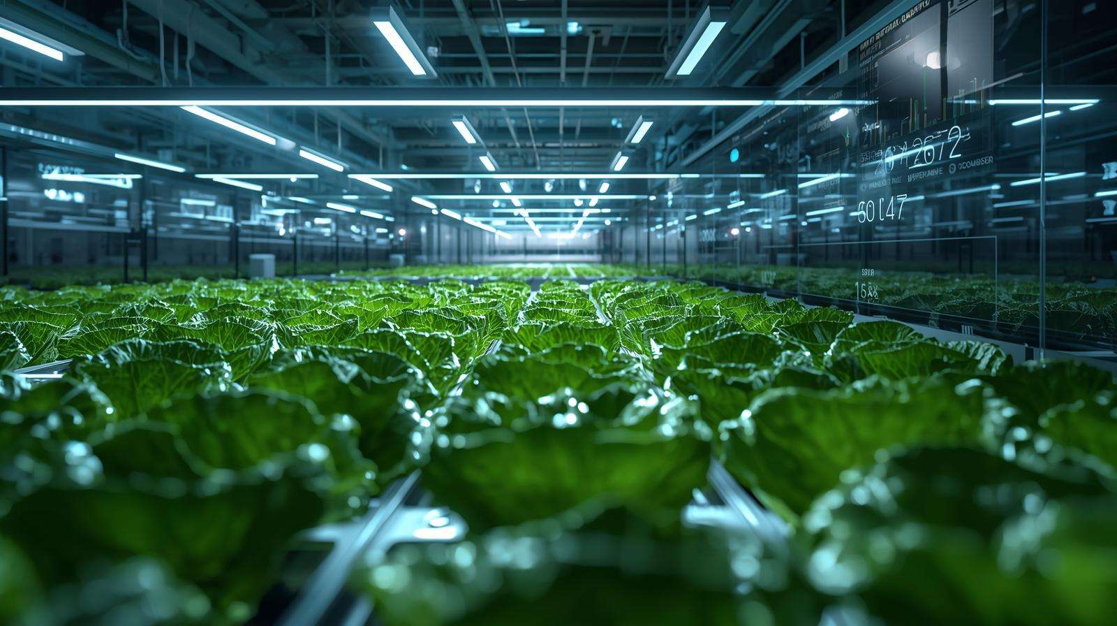 Automated climate control system monitoring buttercrunch lettuce in vertical farm